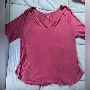 LOFT Maroon Short Sleeve Shirt